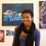 April Chaires of Maryland Univ. standing in front of her work. April Chaires of Maryland Univ. standing in front of her work.